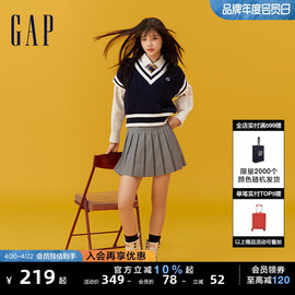 gap女装2024春夏百搭简约学院风弹力百褶迷你裙短裙876121