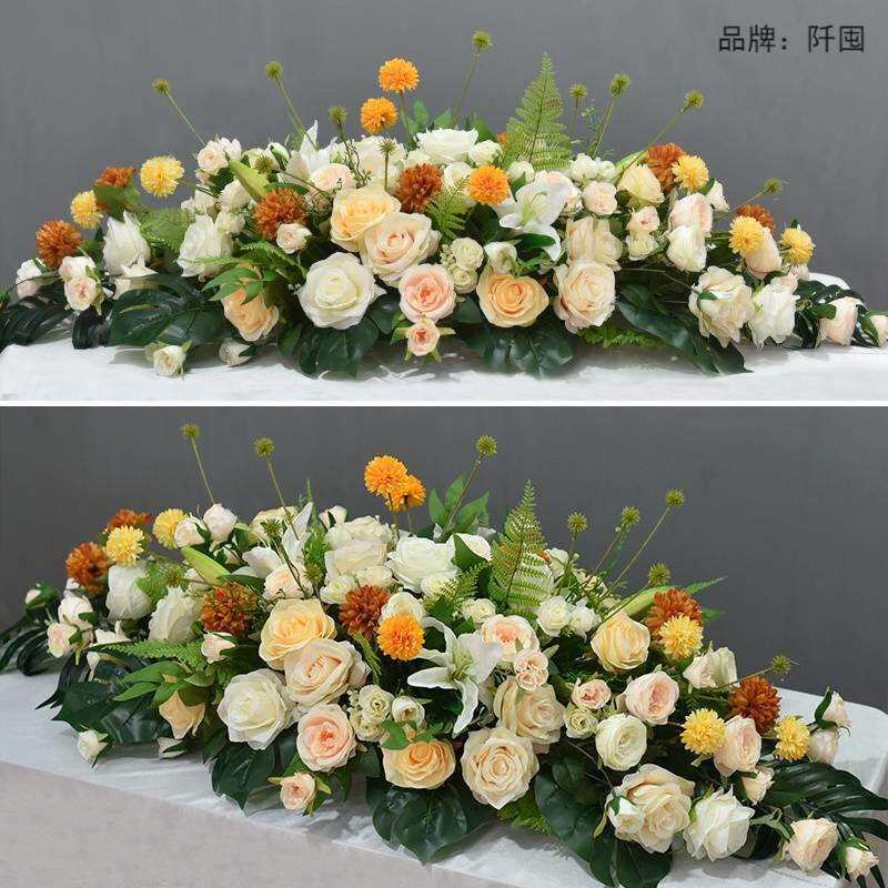 假花仿真花高档长形大型会议桌花商务台花办公会议室桌面装饰摆件
