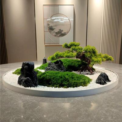 间餐桌中摆花桌摆电动转盘观仿真苔藓高店端饭包Mse2ZWfF间餐厅微