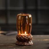 中式 覆古玻璃莲花烛台蜡烛家用供奉底座摆件茶室桌面高级感轻奢风