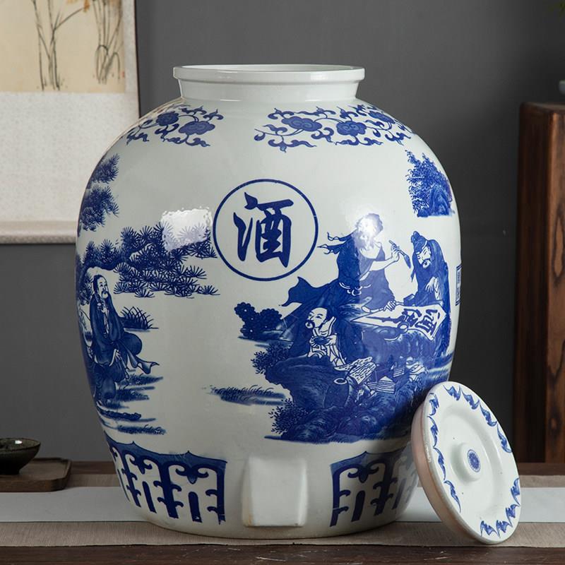 景德镇大号装酒泡酒缸50/100/150/200斤青花陶瓷酒坛酒坊密封酒缸