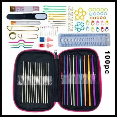 100 Piece Color Aluminum Crochet Hook Set Stainless Steel Kn