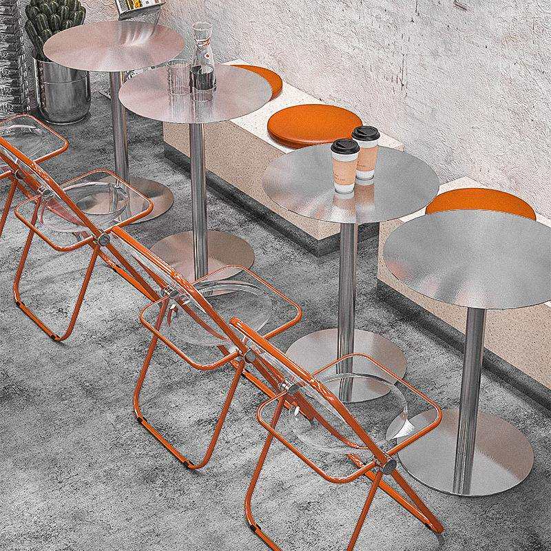 工业风餐饮店小吃甜品奶茶店不锈钢圆桌网红椅子咖啡厅餐桌椅组合
