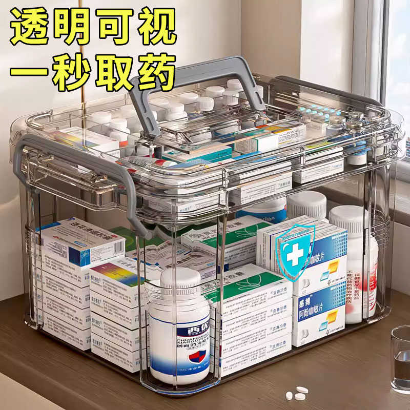 多层大容量家庭透明家用医药箱急救药品便携式医护分类收纳小药箱