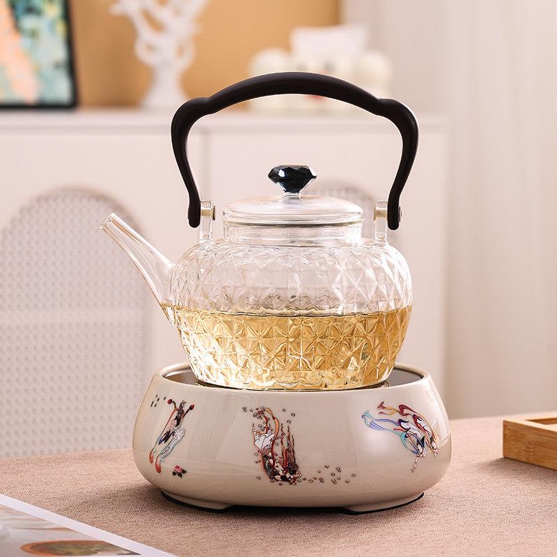 岳恒 吉祥飞天家用陶瓷黑晶炉 煮茶器蒸煮耐热玻璃壶快煮壶煮茶壶