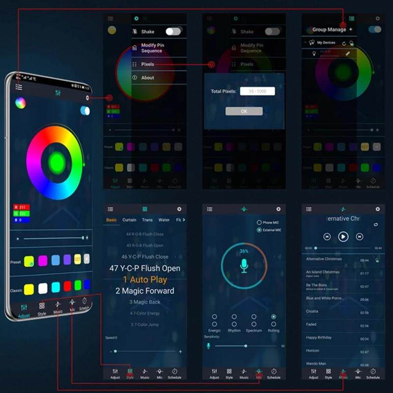 热销汽车炫彩底盘灯 声控APP七彩流光装饰灯条 一拖四LED氛围灯