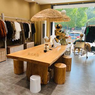 橱窗展示桌服装 纳维亚原木长桌放置在 店岛桌流动桌实木大桌斯堪