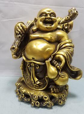 纯铜弥勒佛摆件铜大肚笑佛招财像钱袋元宝坐龙椅供奉车载家居铜像