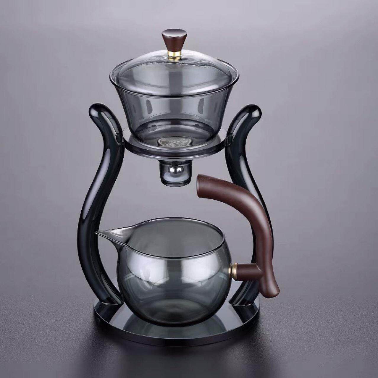 高硼硅透黑玻璃自动懒人泡茶器创意宫灯玻璃烟月玻璃磁吸茶具套组