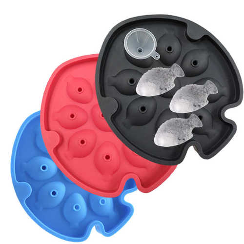 新款硅胶带盖制冰器食品级冰球模具 创意冰格鱼形制冰盒 硅胶冰格