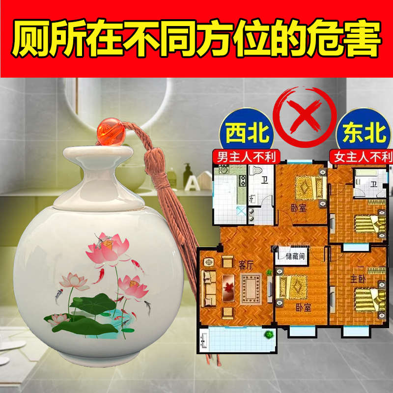 避水兽摆件荷花鲤鱼净秽陶瓷瓶化解门对厕所对厨房摆件镇水兽