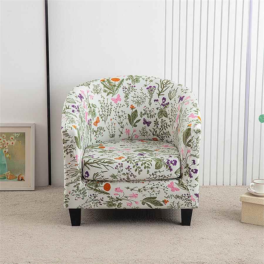 跨境欧式印花加厚分片式半圆单人沙发套网吧酒店咖啡厅沙发椅套罩