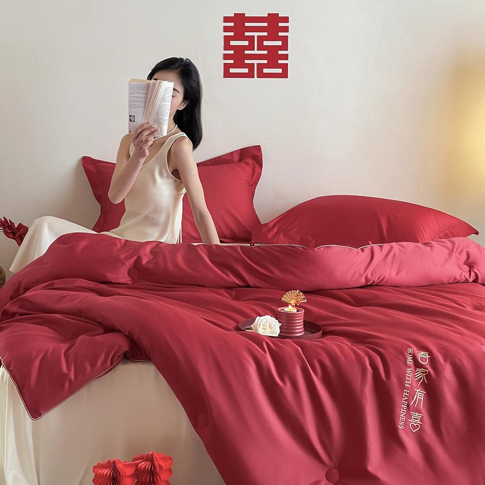 高档红色喜庆长绒棉婚被结婚婚房陪嫁接亲喜被冬被红色乔迁被芯