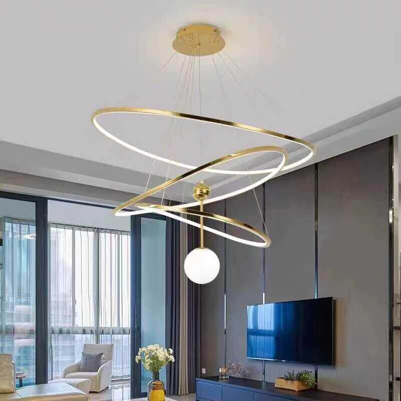 北欧轻奢客厅吊灯现代简约大气饭厅卧室灯具创意个性圆环形LED灯