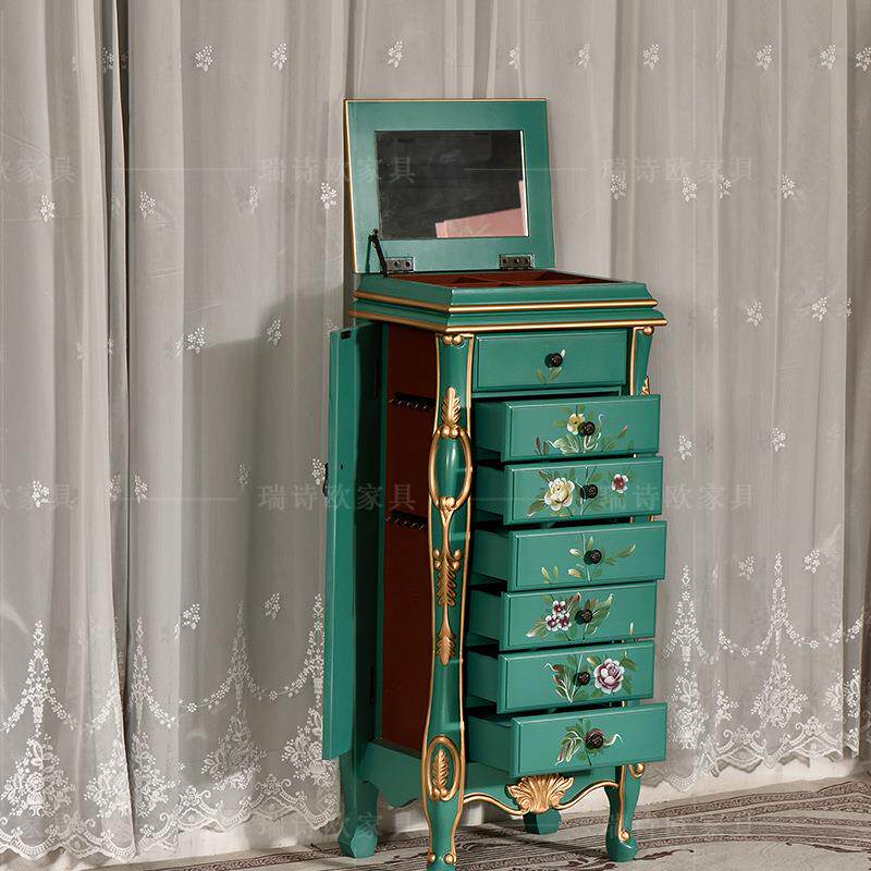 美式乡村复古珠宝柜实木手工彩绘七斗柜欧式卧室抽屉装饰首饰柜