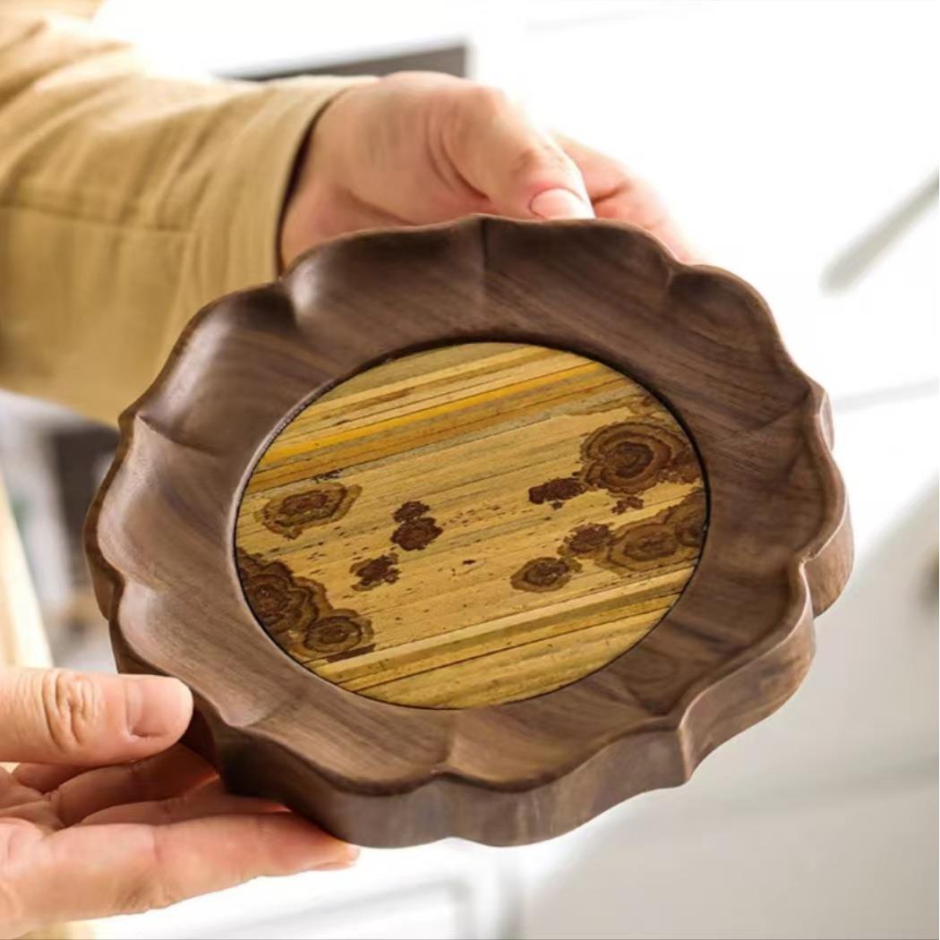 胡桃木壶承干泡你家台梅花形迷储PDX水式养壶茶托盘用型小壶托干