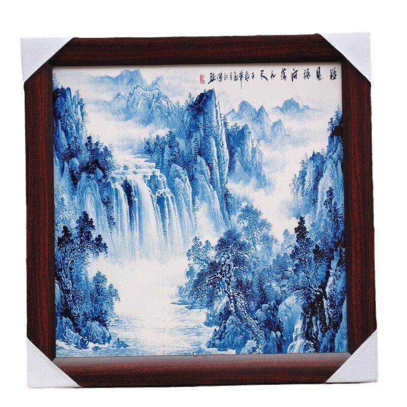 景德镇陶瓷板画现中式家居艺术山水画带框客厅瓷板画