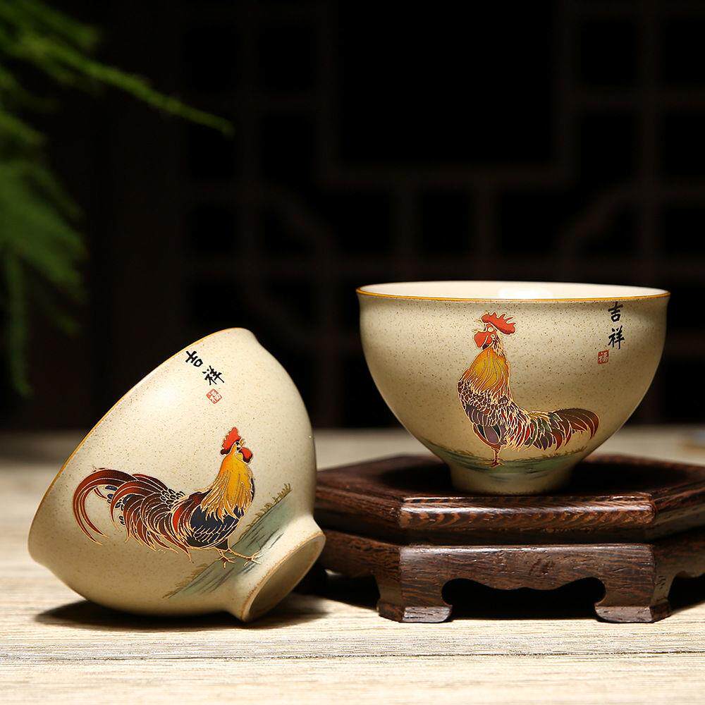 粗陶仿古鸡缸杯品茗杯斗彩鸡公杯喝茶主人杯个人单杯茶杯茶碗茶盏