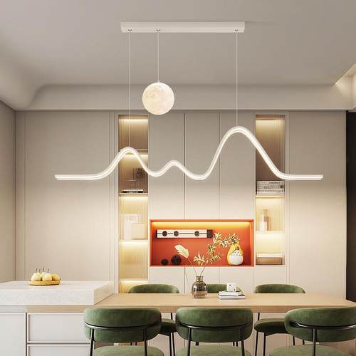2024年新款现代简约奶油风创意个性艺术长条餐桌主灯护眼餐厅吊灯