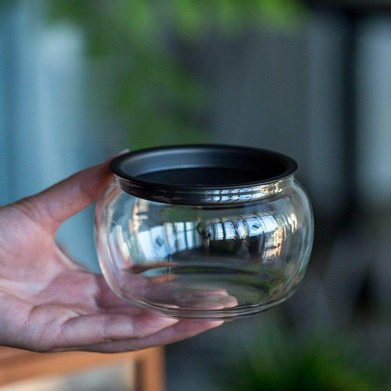 耐热玻璃家用茶渣缸茶道配件锡盖小茶洗水洗水盂干泡茶具茶道配件