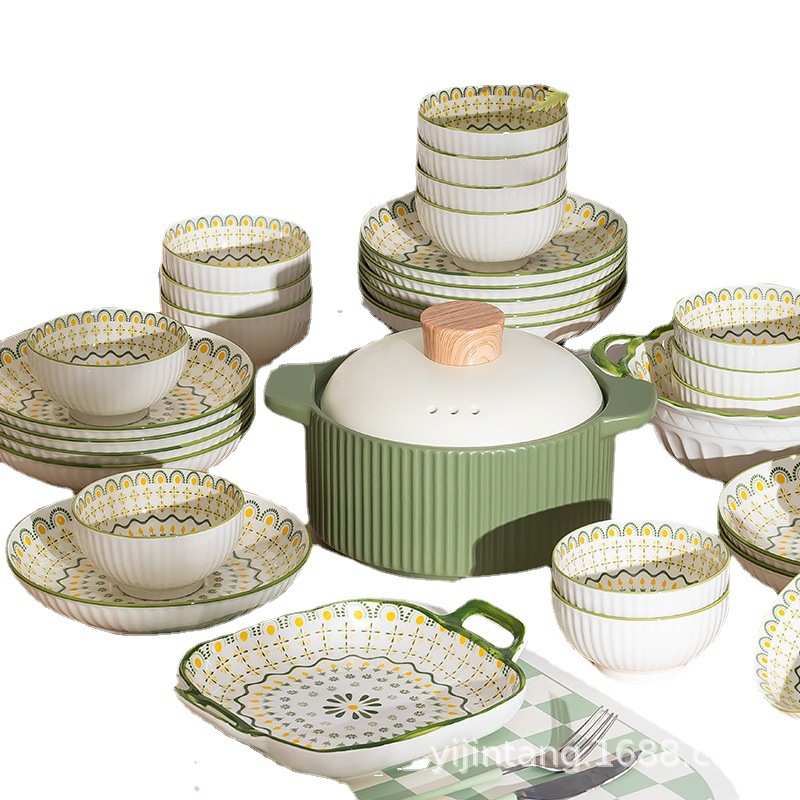 碗碟套装家用圆形新款日式简约网红爆款碗盘碗具陶瓷盘子碗筷餐具