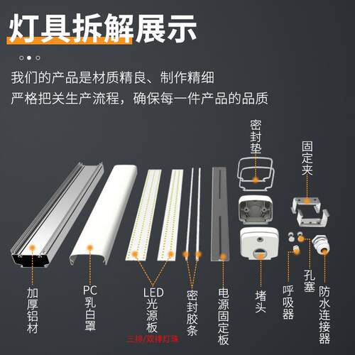 铝塑防水方形三防灯3SCD-TL830cm0.6m阻燃1防爆.米240w60w耐高温L