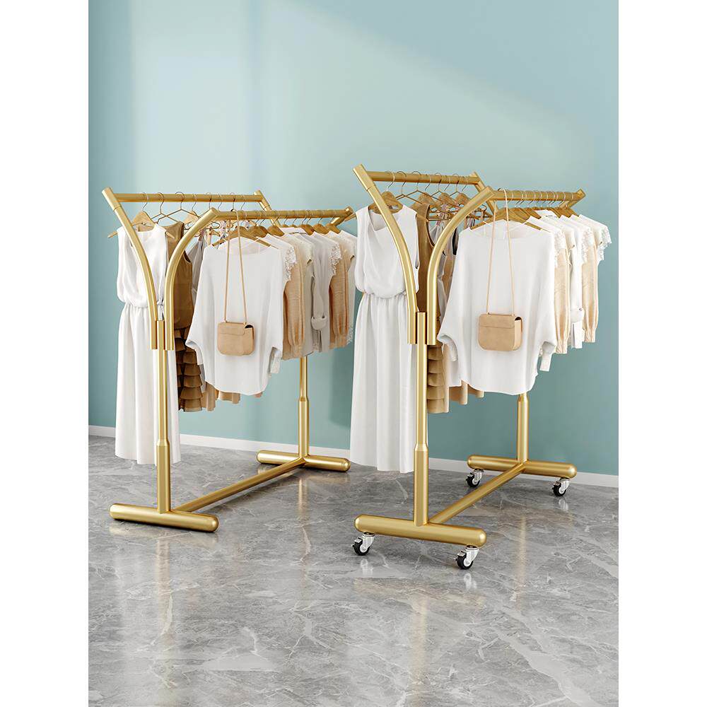 服装店展示架女式双排双杆多层专用挂衣架落地侧挂童装龙门架