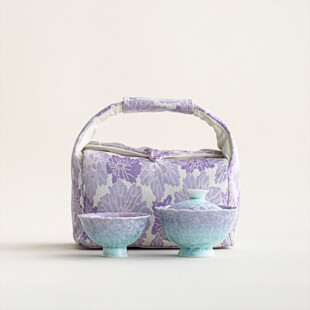 结晶釉青紫渐变盖碗茶杯一壶一杯陶瓷功夫茶具一人饮套组旅行套装