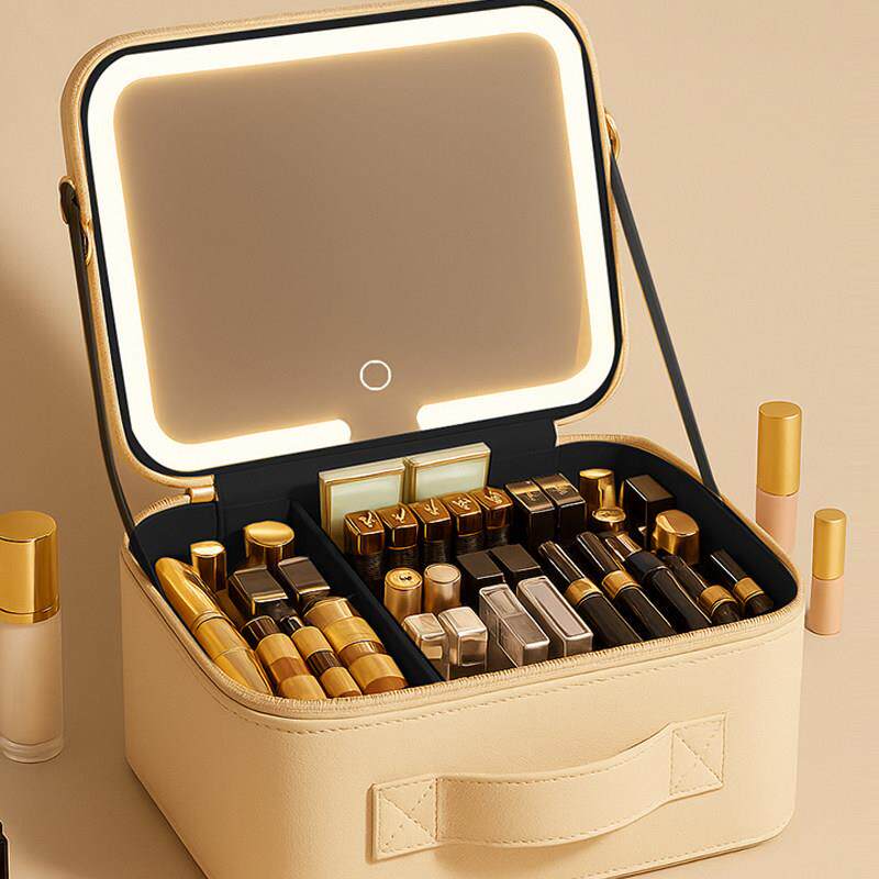化妆女大容量2025新款便携分区刷护肤品洗漱收纳包带镜子LED手提