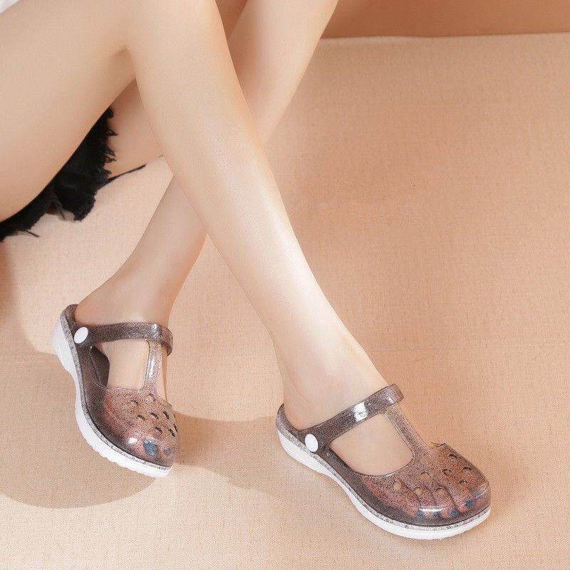 包头花园沙滩鞋果冻女凉鞋平底防滑海边度假厚底护士凉拖鞋0316d