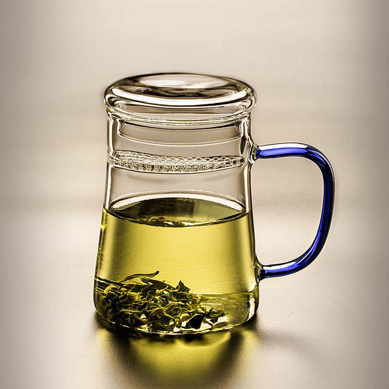 月牙杯耐热自带过滤玻璃杯龙井绿茶杯带盖办公室泡茶杯水杯子带把