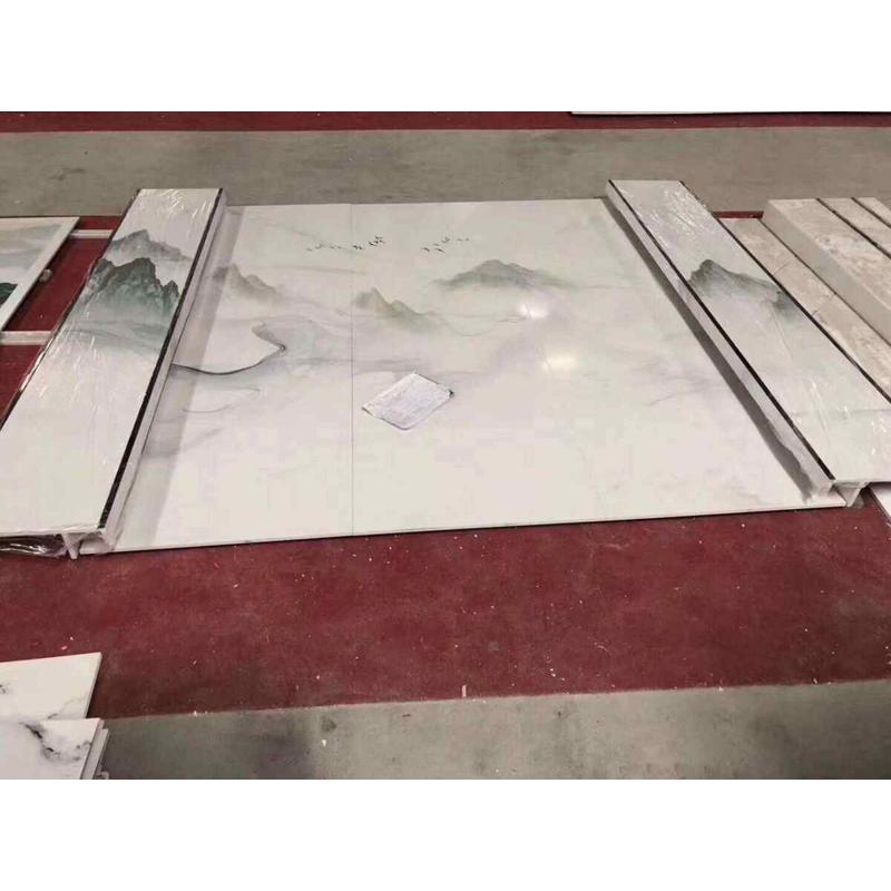 风现代电视造型墙客厅轻简约影视瓷砖奢装饰墙新微晶石中式背景3d