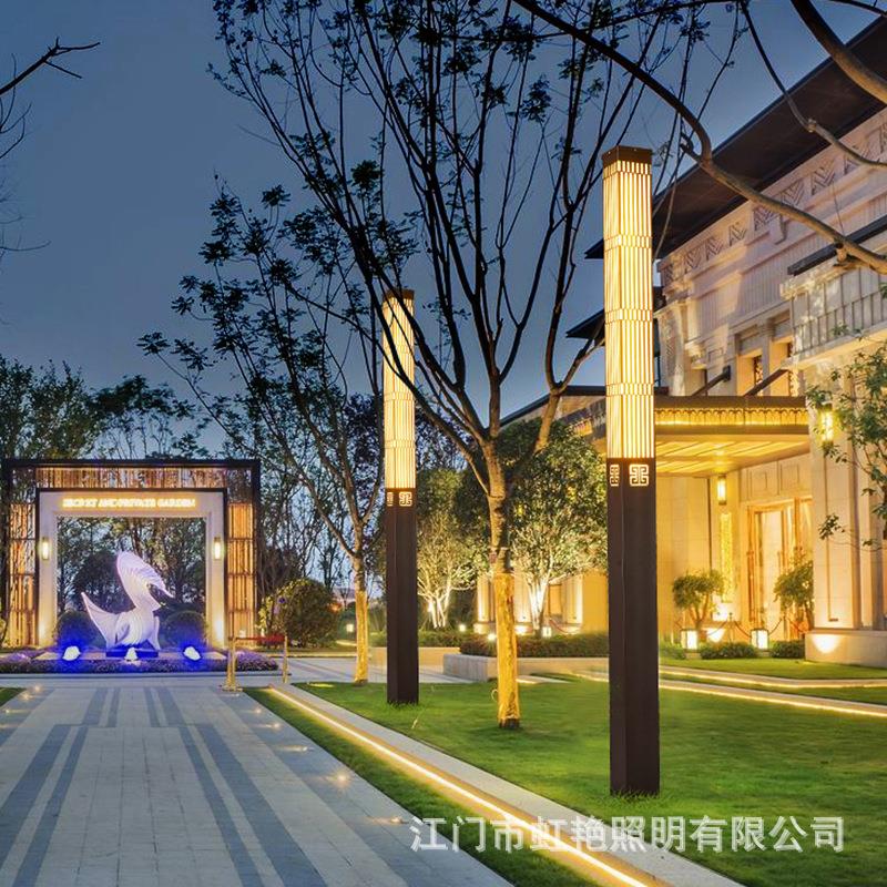 新中式方形景观灯户外小区广场圆柱高杆庭院灯3米园林公园led路灯