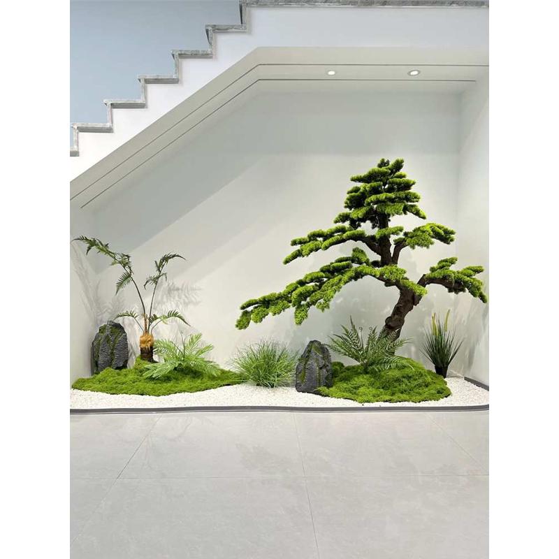 迎客松仿真树造景假树室内绿植景观大型罗汉松摆件楼梯下橱窗装饰