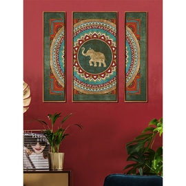 东南亚泰式抽象艺术三联装饰画瑜伽馆佛陀壁挂画客厅卧室印度大象
