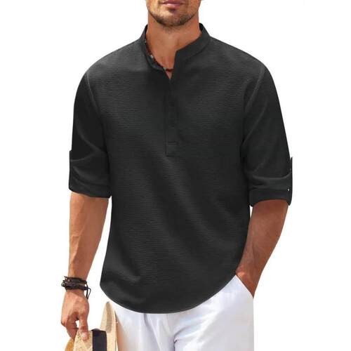 Long sleeved standing collar pure men's shirt casual men