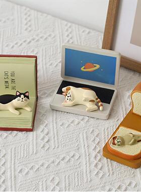 创意日式三花猫咪书本手机支架杂货zakka树脂ins工艺品微缩小摆件
