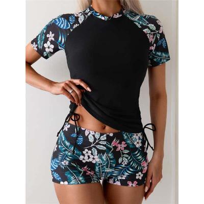 Womens Conservative Two-Piece Swimsuit Floral Print Stylish