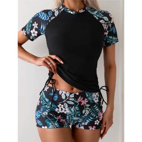 Womens Conservative Two-Piece Swimsuit Floral Print Stylish