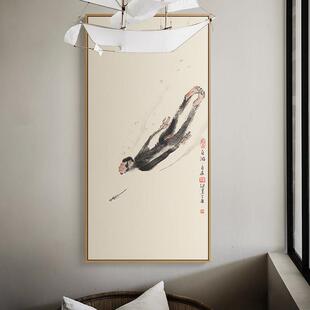 网红薛继业新中装式竖子版玄关饰画意禅书房挂画猴水墨壁画