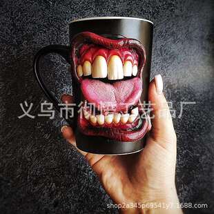 跨境Toothy mug creepy horror cute scary monster长牙的杯子