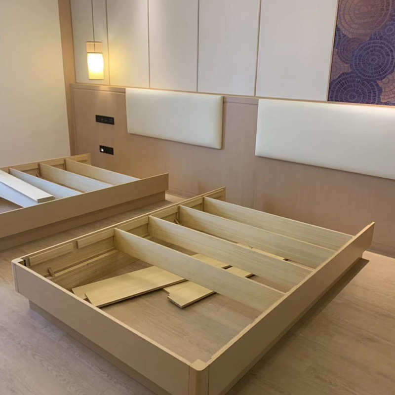 家居酒店多层板床现代一柜家具卧室标准间复合柜客房家具两床简约