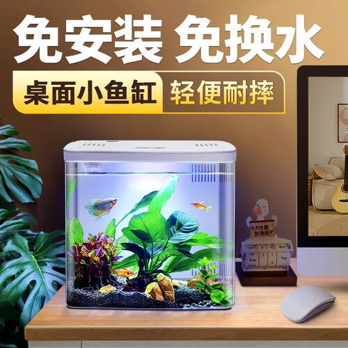 京业桌面鱼缸免换水族自循环生态过滤增氧一体usb小型静音金鱼缸