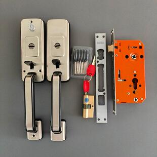 老式按压门锁罗普斯金门铝合金门对开门大门防盗门锁不锈钢大把手
