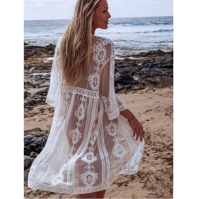 Lace cardigan mid length sun protection jacket, women's