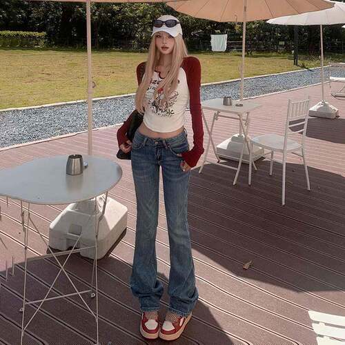 Waist Flare Jeans Women Wash Bootcut Pants Snatched Butt
