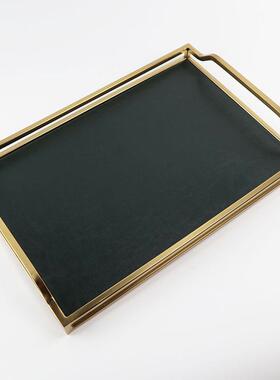 欧式现代皮革金属收纳盘玄关置物盘杂物化茶几酒店托盘点心茶盘
