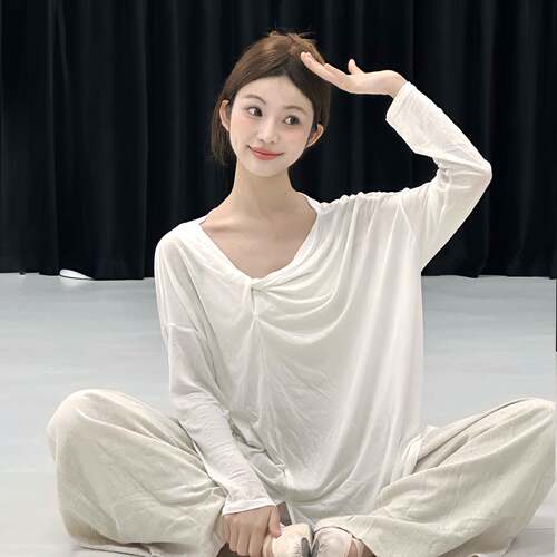 现代舞上衣女白色舞蹈罩衫宽松飘逸成人艺考练功服古典舞长袖T恤