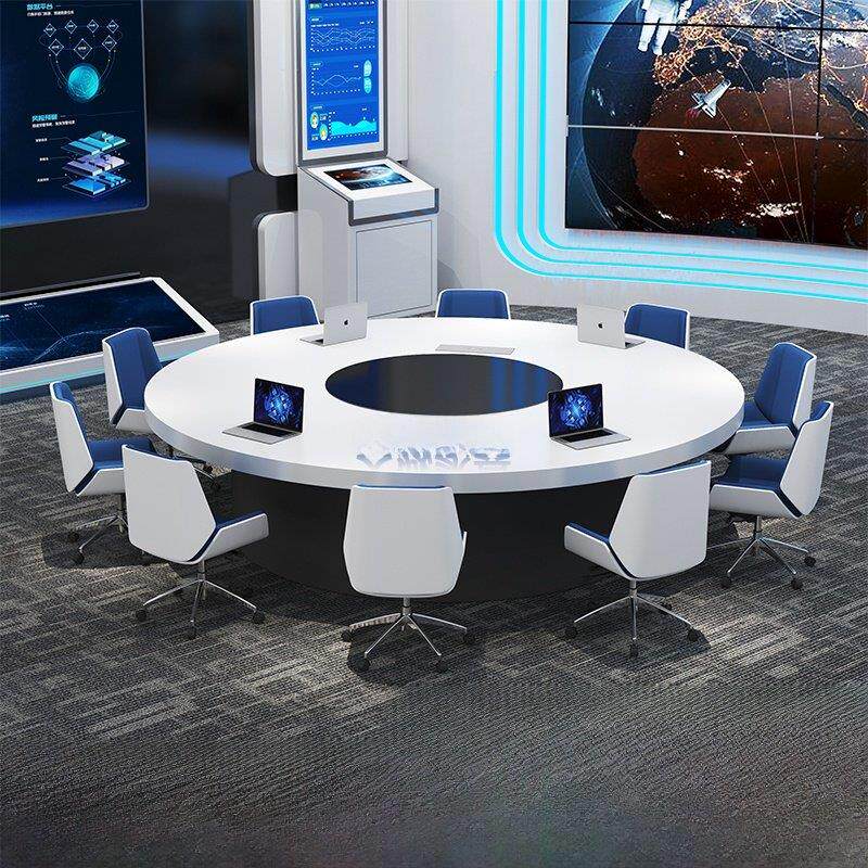 休闲白漆圆会议桌c型政府办公指挥桌可拼接分离接待桌椅组合