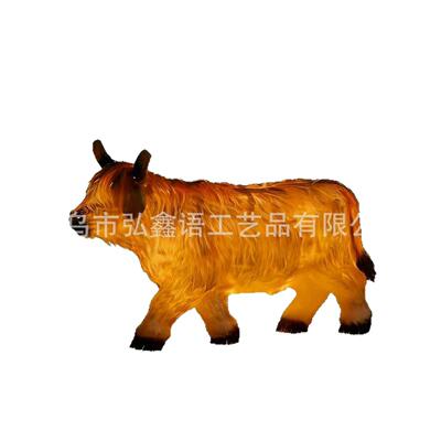 跨境创意树脂工艺发光牛仿稻草牛家居桌面庭院节日氛围装饰摆件